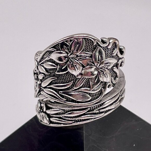 Boho Double Lily Adjustable Spoon Ring #1313 - Picture 1 of 12